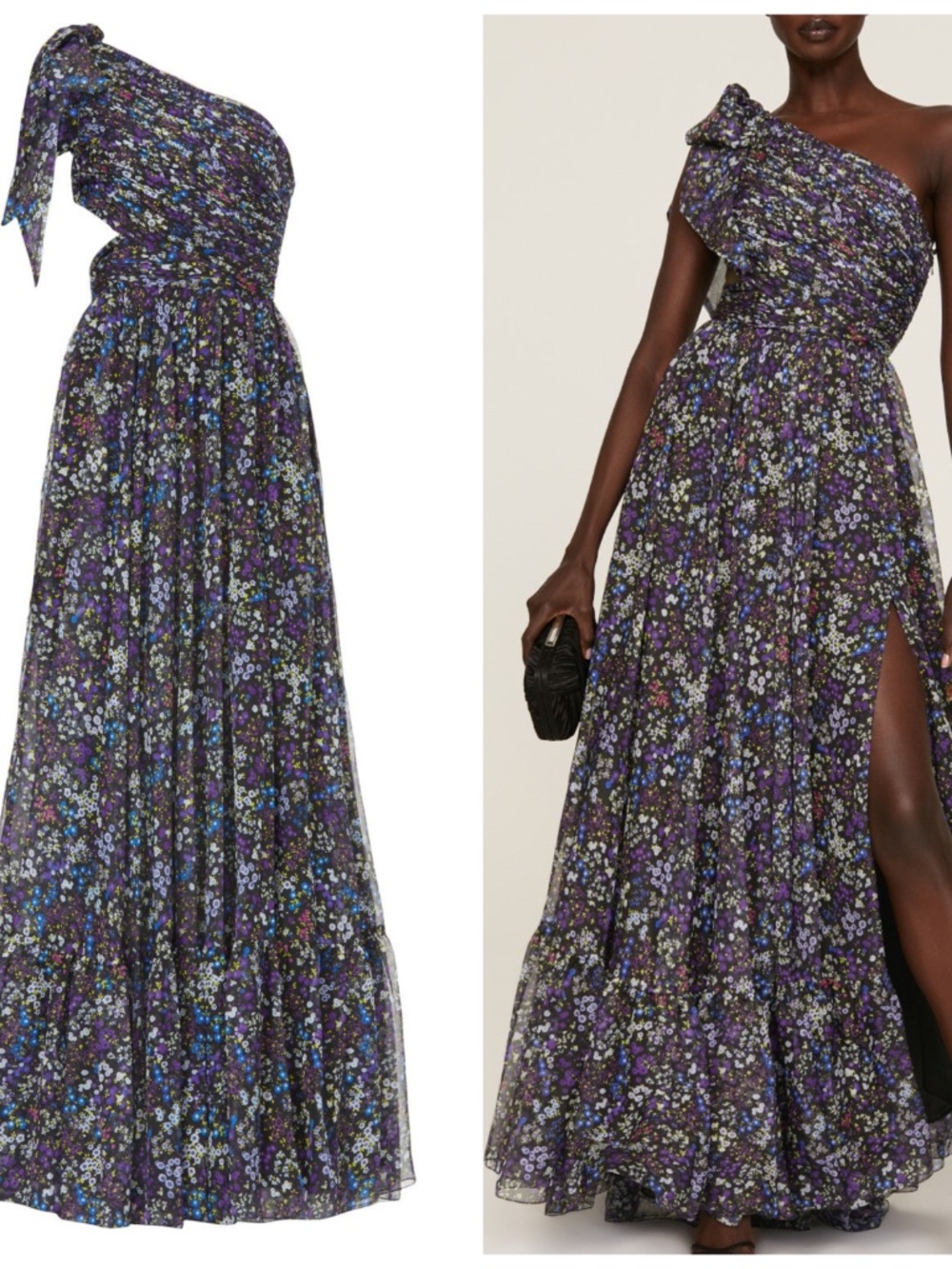 Ieena for Mac Duggal One Shoulder Floral Gown Maxi Dress Purple Chiffon - Size 0